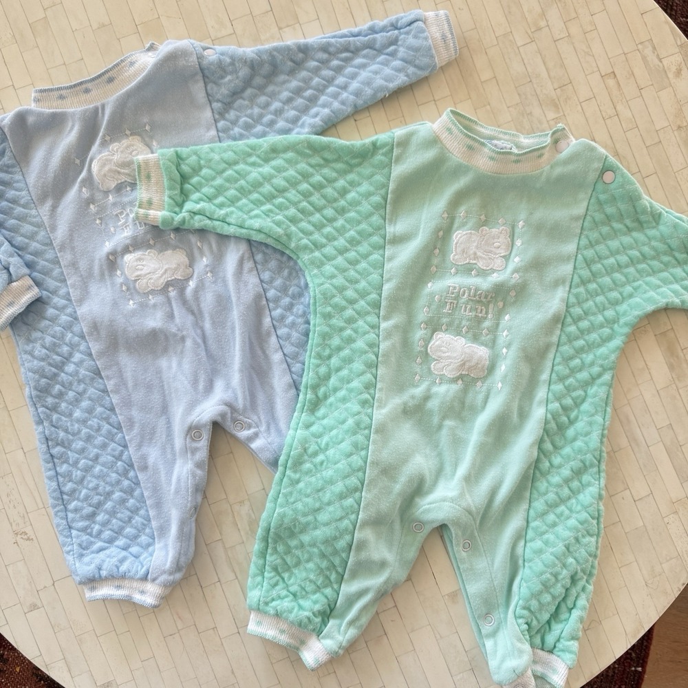 Vintage 80s 90s Baby‎ Polar Bear Quilted Snap One Piece 3/6m Sleeper Mixed Lot 2